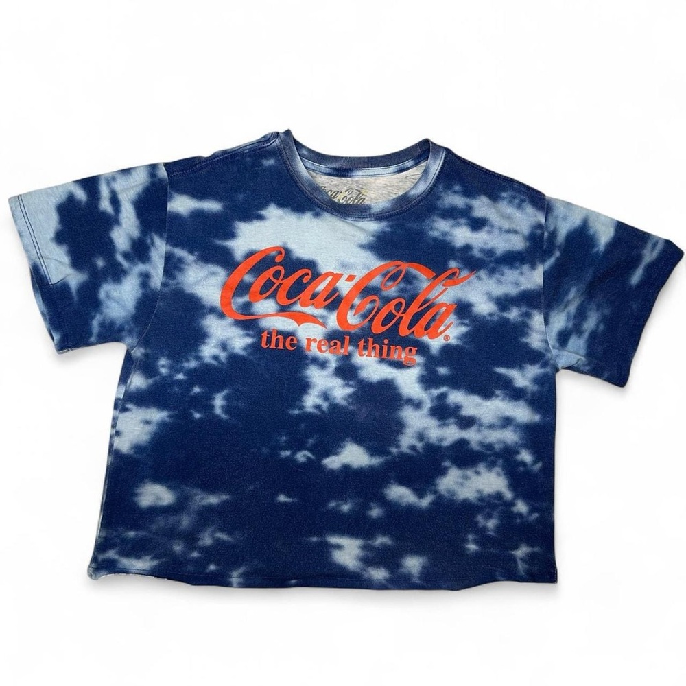 Coca Cola Crop Top Blue and White Tie-Dye Tee